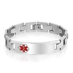Bling Jewelry Mens Medical Alert ID Tag Stainless Steel Identification Bracelet 8in