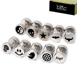 BMC 10 pc Stainless Steel Mixed Design Round Barbell Unisex Fashion Earrings Set