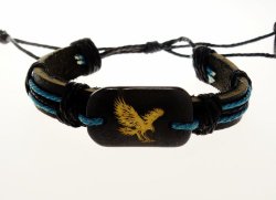 Bracelet – Eagle Symbol on Black Leather Cuff Bracelet – Kiki’s Eagle of Strength