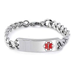 Christmas Gifts Stainless Steel Medical ID Identification Bracelet with Free Engraving