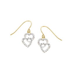 Crystaluxe Girl’s Double Heart Earrings with Swarovski Crystals in 14K Gold