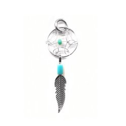 Dream Catcher Sterling Silver Turquoise Imitation Very Small Feather Pendant Charm