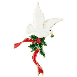 EVER FAITH Christmas Evergreen Leaf Peace Dove Ribbon Brooch Multicolor Austrian Crystal Gold-Tone