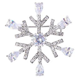 EVER FAITH Silver-Tone Austrian Crystal Cubic Zirconia Winter Waterdrop Snowflake Flower Brooch Pin Clear