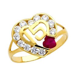 Fine 10k Gold Heart CZ Sweet 15 Quinceanera Ring