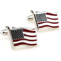 Flying American National Flag Men’s Office Cufflinks Cuff Buttons One Pair Silver