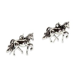 Galloping Horse Dangle Silver Earring Cute Jewelry Accessory for Women Teen Little Girl Crazy Lover Gift