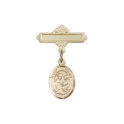 Gold Filled Baby Badge with St. Anthony of Padua Charm and Polished Badge Pin