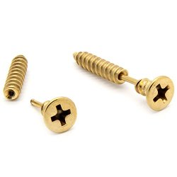 Gold Tone Stainless Steel Fake Stretcher Piercing 3D Cross Screws Stud Earrings Lag Spike