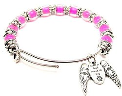 Guardian Angel Protect My Children Hot Pink Glass Beaded Bangle Adjustable Bracelet