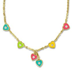 Heart Charm Necklace Young Girls and Little Girls, 14K Gold Plated Chain Kids Jewelry Hand Painted Enamel