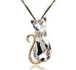 Heart Cut & Teardrop Swarovski Elements Crystal Bow Tie Cat Animal Pendant Long Chain Necklace