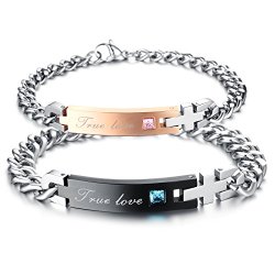 His or Hers Matching Set Couple Stainless Steel Bangle Bracelet Super Love Simple Korean Style Anti-fatigue in a Gift Box