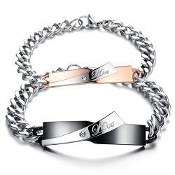 His or Hers Matching Set Couple Titanium Stainless Steel Bangle Bracelet Simple Love Simple Korean Style Anti-fatigue in a Gift Box