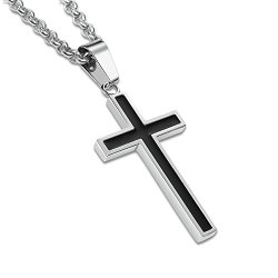 Honeystore Easter Men’s Titanium Steel Rolo Chain Cross Pendant Necklace Length 19.6 inch
