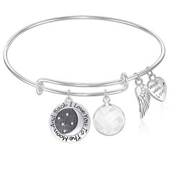 I Love You to the Moon and Back Expandable Wire Bangle Bracelet with April Charm and Angel Wing Charm GIFT BOXED