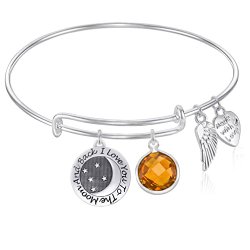 I Love You to the Moon and Back Expandable Wire Bangle Bracelet with November Charm and Angel Wing Charm GIFT BOXED