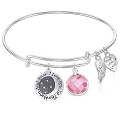 I Love You to the Moon and Back Expandable Wire Bangle Bracelet with October Charm and Angel Wing Charm GIFT BOXED