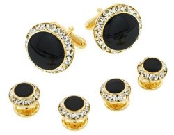JJ Weston cufflinks and shirt stud set with enamel and crystal accents. Made in the U.S.A