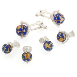 JJ Weston handpainted spinning globe cufflinks and shirt studs formal set. Made in the USA