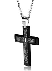 Jstyle Jewelry Men’s Stainless Steel Simple Black Cross Pendant Lord’s Prayer Necklace