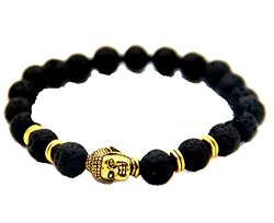 JY Jewelry Unisex Black Lava Energy Stone Beads with Gold Buddha Bracelets