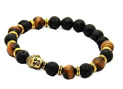 JY Jewelry Unisex Lava Stone beads Gold Buddha Black Yoga Bracelet