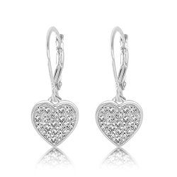 Kids Earrings – 925 Sterling Silver with a White Gold Tone Clear Crystal Heart Leverback Children’s Earrings Made with Swarovski Elements Kids, Children, Girls, Baby