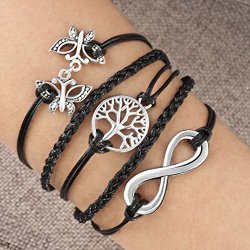 Leather Wrap Bracelets Girls Womens Butterfly Infinity Love Family Tree of Life Rope Wristband Bracelets Jewelry Gifts