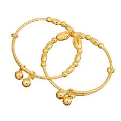 Loyoe Jewelry® Mom and Baby Bangle Set 24k Yellow Gold Plated Bracelet Adjustable Bangles (2pcs/lot)