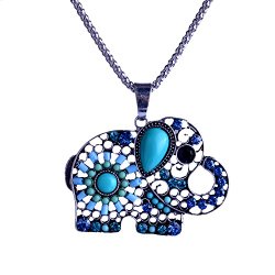 Lureme Thanks Giving Black Friday Cyber Monday X-mas Pave Crystal and Bead Elephant Silver Tone Pendant Necklace for Women and Teen Girls 01001603-1*