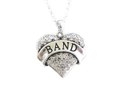 Marching Band Clear Crystals Silver Chain Fashion Heart Necklace