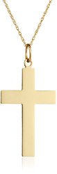 Men’s 14k Yellow Gold Solid Large Polished Cross Pendant Necklace, 20″