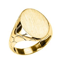 Men’s High Polish 10k Yellow Gold Engravable Oval Top Nugget Band Signet Ring