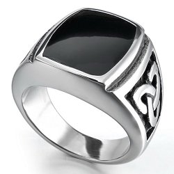 Men’s Stainless Steel Enamel Ring Silver Black Celtic Knot Signet Triquetra Vintage