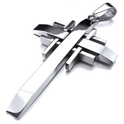 Men’s Stainless Steel Pendant Necklace Silver Cross Vintage -with 23 inch Chain