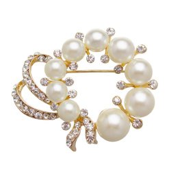 Merdia Elegant White Simulated Pearl & Rhinestones Brooch [Jewelry]