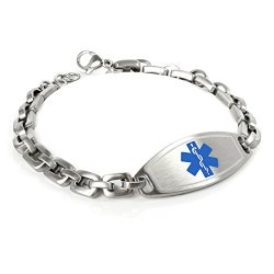MyIDDr Customized Free Engraving Medical Alert Bracelet, 316L Steel Matte Links