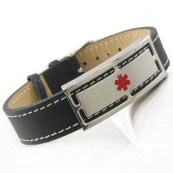 MyIDDr Genuine Leather Medical Alert Bracelet with Free Engraving 7in – 8.25in