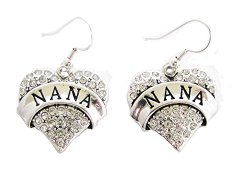 Nana Heart Clear Crystals Silver French Hook Earrings Jewelry