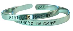 PARTNERS IN CRIME – Hand Stamped Aluminum Cuff Bracelets Set, Forever Love, Friendship, Bff Gift, Handwritten Font Version