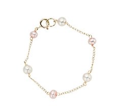 Pearlyta 14k Yellow Gold White and Pink Freshwater Cultured Pearl Tin-cup Bracelet (4-5 mm)