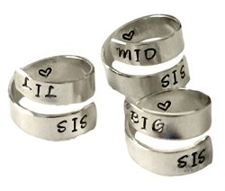 Personalized Rings 3-Piece Set – BIG SIS, MID SIS, LIL SIS – Adjustable Hand Stamped Hammered Aluminum