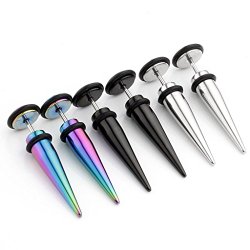 PiercingJ 3pairs 16G 4G 0G 00G Look Stainless Steel Taper with O ring Stud Earring/ Illusion/ Fake Gauge
