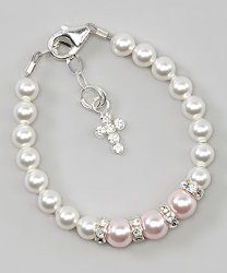 Pink and White Communion Baby Bracelet