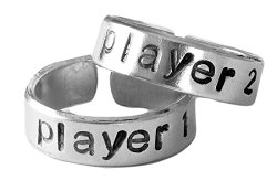 Player 1 and Player 2 Video Game Ring Set | BFF Best Friends | Adjustable Aluminum Ring Set