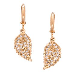Romantic Time Womens 18k Rose Gold Plated Pinnately Leaf Diamond Accented Dangle Earrings