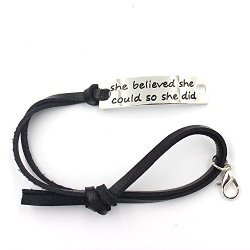 “She Believed She Could So She Did” Inspirational Leather Bracelet