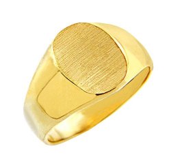 Solid 14k Yellow Gold Engravable Brushed Satin Oval Top Signet Ring for Men