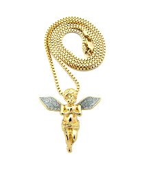 Sparkled Micro baby Angel Cherub Pendant 2mm 24″ Box Chain Necklace Gold Silver Tone MMP86GRBX